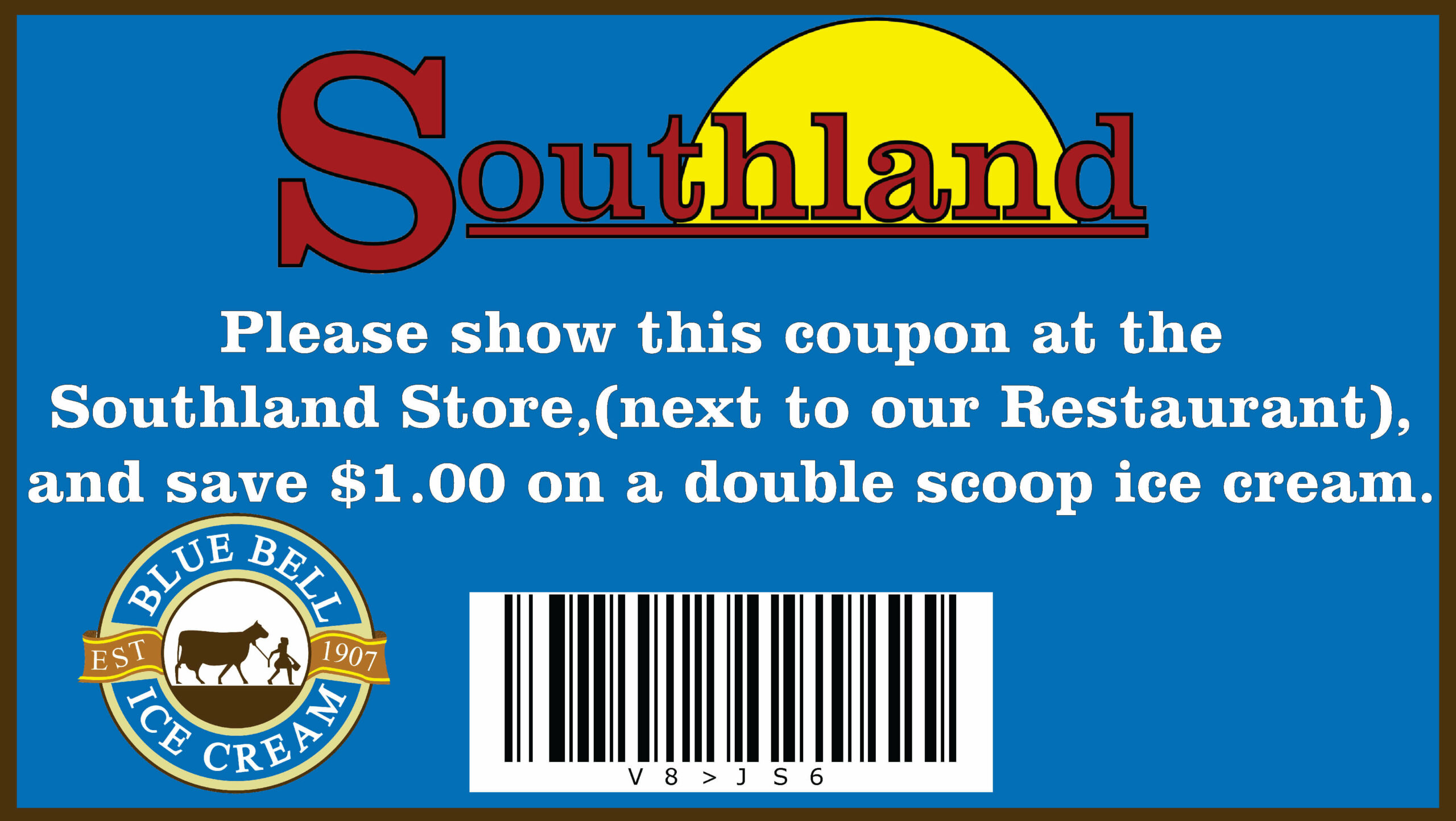 Blue Bell Ice Cream Coupon - Southland Snack Bar