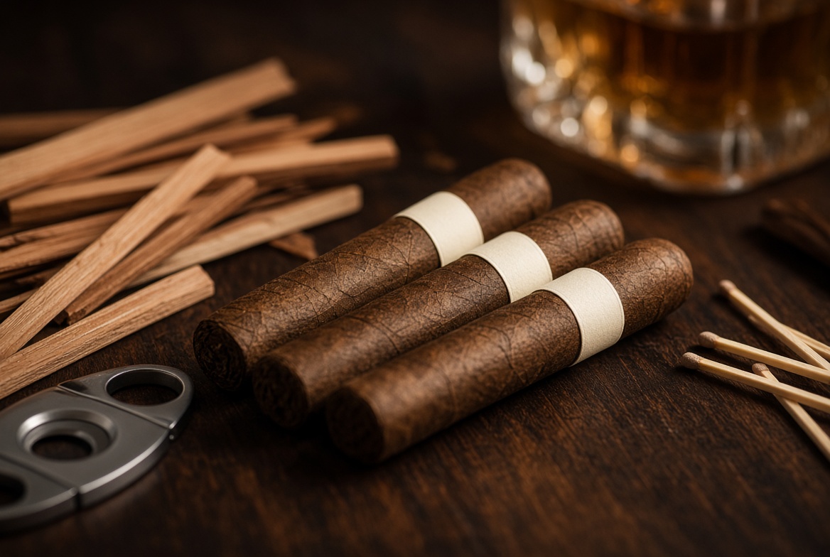 Premium handmade cigars with cutter and cedar
